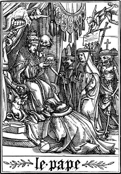 Paven besøgt af Døden, 1538 af Hans Holbein der Jüngere