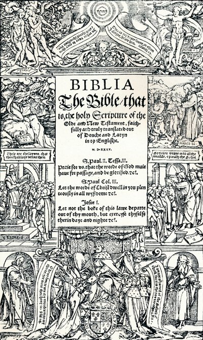 Titelside af Coverdales English Bible, 1535 af Hans Holbein der Jüngere