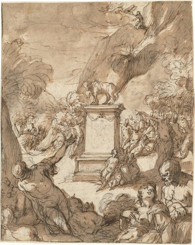 Tilbedelsen af guldkalven af Hans I or Johann Rottenhammer
