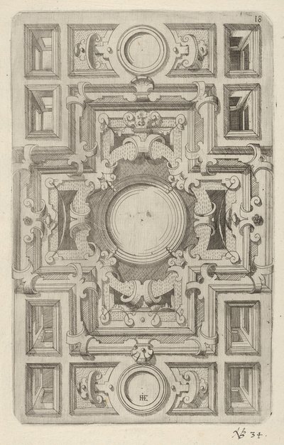 Design til et loft med stropper og et krydsformet center, 1609. af Hans Jakbob Ebelmann