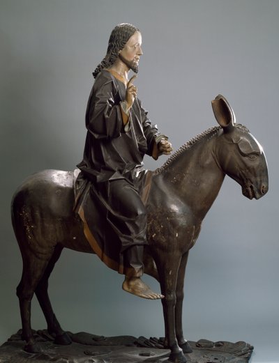 Kristus på æsel, ca 1498, af Hans Klocker (aktiv ca 1478-1500), polykrom træstatue, Italien af Hans Klocker