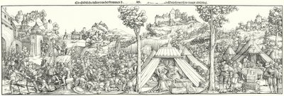 Landsknechts kæmper et slag i begyndelsen af det 16. århundrede (gravering) af Hans Leonard (after) Schaufelein
