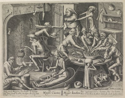 tyndt køkken Le Maigre Cuisine / The Skinny Keucken (titel på objekt) Magert køkken og det fedtede køkken (serietitel) af Hans Liefrinck (I) (possibly)