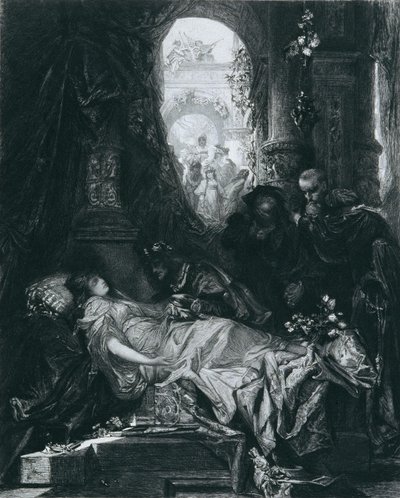 DEN TILSYNELADENDE DØDE JULIA CAPULET af Hans Makart