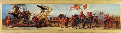 Die Eisenbahnen - Jernbanerne, skitse til jubilæumsprocessionen 1879 ... (maleri på lærred) af Hans Makart