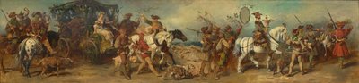 Udkast til festoptoget i 1879 – Jagtgruppe med byttevogn af Hans Makart