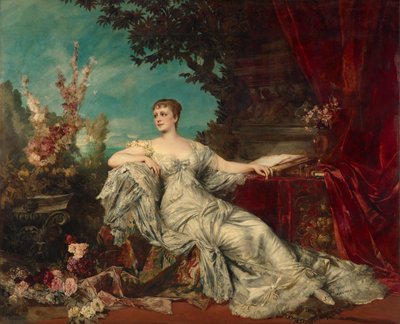 Siddende portræt af grevinde Gabrielle Louise Marie Duchâtel (1854-1889), hustru til den franske ambassadør i Wien af Hans Makart