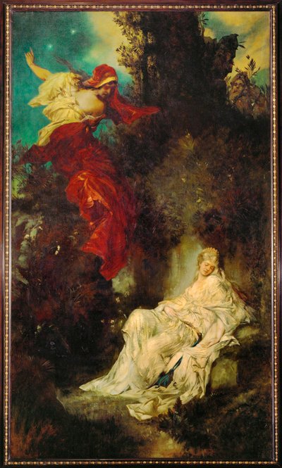 Snehvide får den forgiftede kam ... (maleri på lærred) af Hans Makart