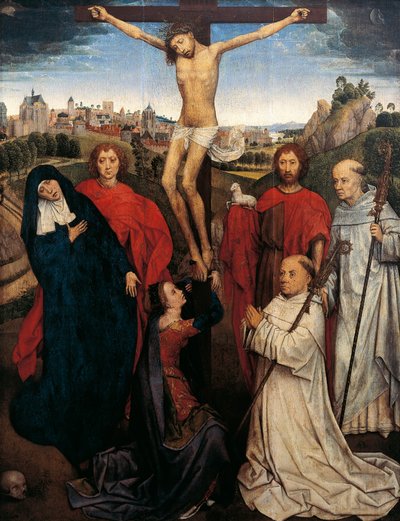 Korsfæstelse, centralt panel fra The Triptych of Jan Crabbe, c.1470 af Hans Memling