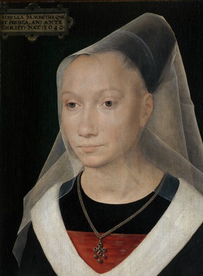 Detalje af portræt af en ung kvinde af Hans Memling