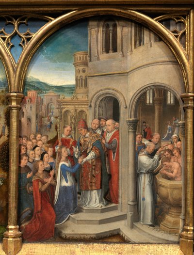 Detaljer om relikviet af Saint Ursula af Hans Memling