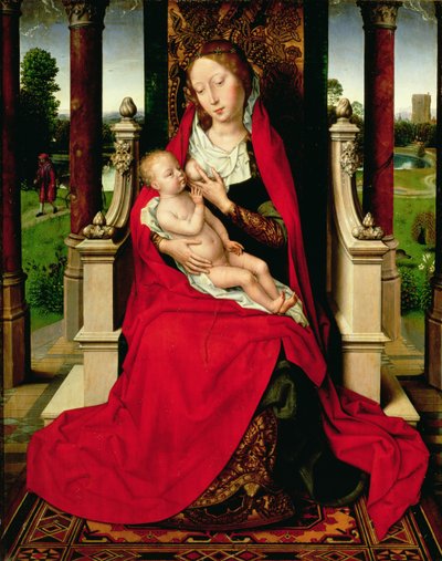 Madonna og barn på tronen, ca. 1492-94 af Hans Memling