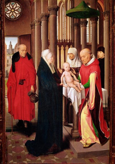 Præsentation i templet. Højre panel af Magiernes Triptykon (Detrempe på træ, ca. 1470) af Hans Memling