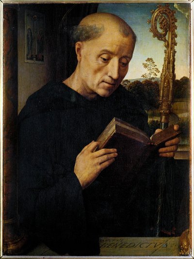 Den hellige Benedikt af Nurcia (gispende) af Hans Memling