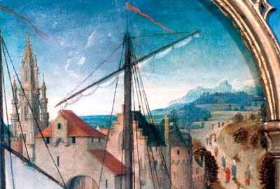 St Ursula-helligdommen, afgang fra Basel, detalje, 1489 af Hans Memling