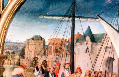 St Ursula-helligdommen, afgang fra Basel, detalje, 1489 af Hans Memling