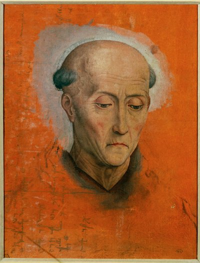 Studie til hovedet af Sankt Benedikt malet til alteret hos Morel-familien i Brugge ... af Hans Memling