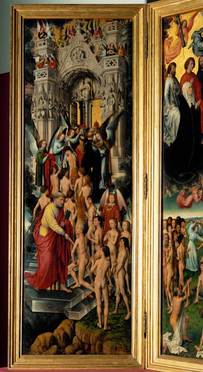 Triptykon med den sidste dom, venstre panel: Modtagelse af de retfærdige i himlen (triptykon på panel) af Hans Memling