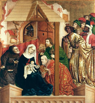 Magiernes tilbedelse. Wurzach-alterets vinger, 1437 af Hans Multscher