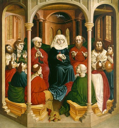 Helligåndens nedstigning pinse. Wurzach-alterets vinger, 1437 af Hans Multscher