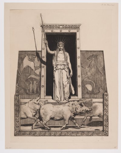 Circe forvandler Odysseus` mænd til svin af Hans Nikolaj Hansen