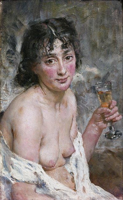 Champagnepige (olie på lærred) af Hans Olaf Heyerdahl