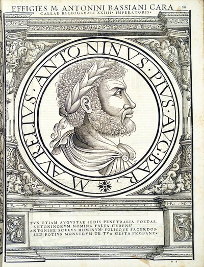 Heliogabalus, illustration fra de mest autentiske billeder af de gamle romerske kejsere i øst og vest, træsnit af Rudolph Wyssenbach, trykt af Andreas Gesner, Zürich, af Hans Rudolf Manuel Deutsch