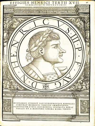 Henricus III, illustration fra "Imperatorum romanorum omnium orientalium et occidentalium verissimae imagines ex antiquis numismatis", træsnit af Rudolph Wyssenbach, trykt af Andreas Gesner, Zürich af Hans Rudolf Manuel Deutsch