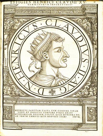 Henrik II Claudus, illustration fra de romerske kejsere i hele øst og vest med de mest autentiske billeder af de gamle mønter, træsnit af Rudolph Wyssenbach, trykt af Andreas Gesner, Z af Hans Rudolf Manuel Deutsch