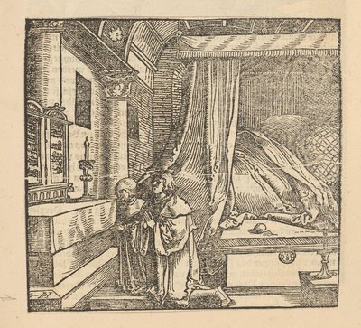 To bedende mennesker i et soveværelse af Hans Schäufelein (possibly)