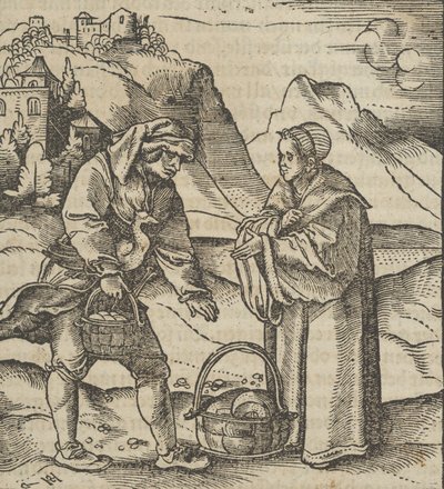 En Bonde og hans Patron, fra Hymmelwagen auff dem, wer wol leben..., 1517. af Hans Schäufelein the Elder
