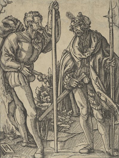 To soldater med lanse og hellebard i samtale, ca. 1515. af Hans Schäufelein the Elder