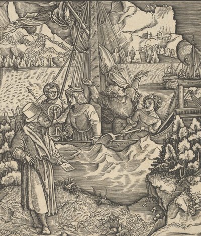 Unfalo bringer Theuerdancks skib i fare, fra Theuerdanck, 1517. af Hans Schäufelein the Elder