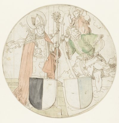De hellige Christopher og Erasmus med hver sit våbenskjold af Hans Sebald Beham (possibly)
