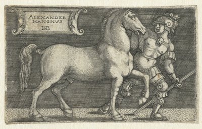 Alexander den Store med sin hest Bucephalus Alexander Mangnvs (titel på objekt) af Hans Sebald Beham