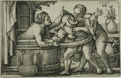 Buffoon og to badende kvinder af Hans Sebald Beham