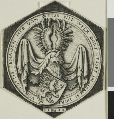 Våbenskjold med en hæsblæsende løve af Hans Sebald Beham