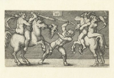 Kamp mellem to mænd med kvinder til hest og en stående mand af Hans Sebald Beham