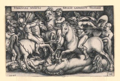 Hercules kæmper mod trojanske heste af Hans Sebald Beham