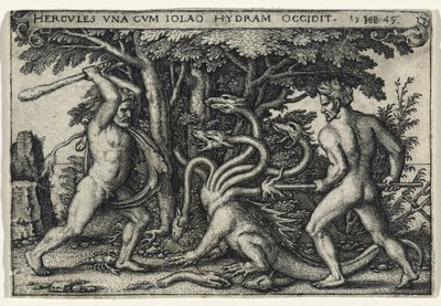 Herkules dræber hydraen, 1545 (gravering på bundet papir) af Hans Sebald Beham