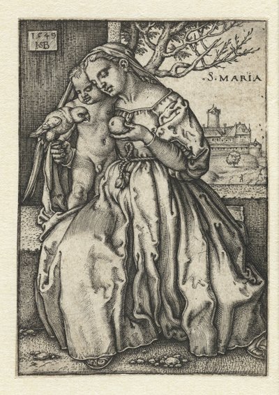 Mary med barn og papegøje og pære af Hans Sebald Beham