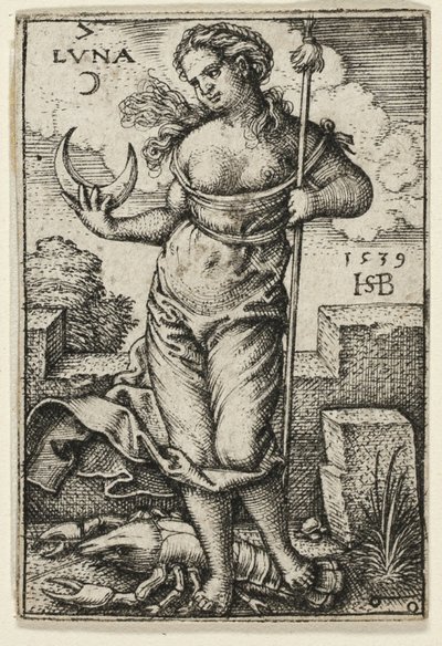 Måne, plade syv fra The Seven Planets with the Zodiacs af Hans Sebald Beham