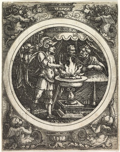 Mucius Scaevola holder sin hånd i ilden af Hans Sebald Beham