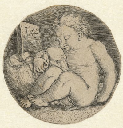 Nøgen pige med en hund af Hans Sebald Beham