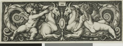 Ornament med to Genii ridende kimæriske bæster af Hans Sebald Beham