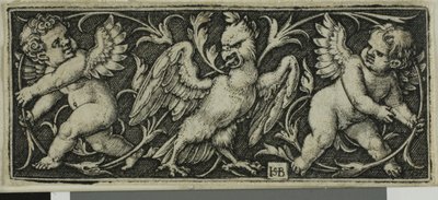 Ornament med en ørn og to Genii, fra Four Vignetter af Hans Sebald Beham