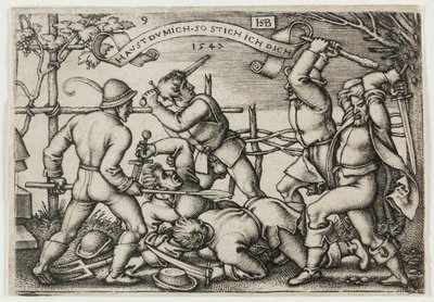 Bøndernes slagsmål, planche 9 fra Bøndernes fest eller de tolv måneder af Hans Sebald Beham