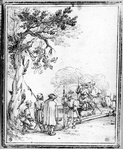 Handel med bønder og soldater (blæk på papir) af Hans Sebald Beham