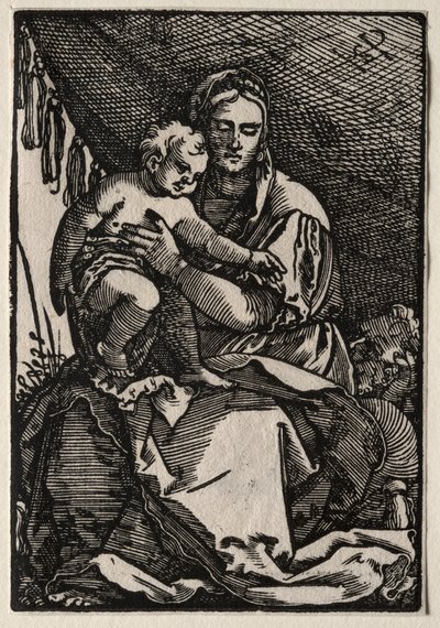 Den hellige familie under et telt. af Hans Sebald Beham