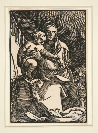Den hellige familie under baldakinen af Hans Sebald Beham